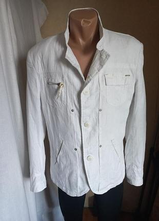 Стильная льняная белая куртка-пиджак rnt23 jeans y стили карго / милитари (р. xl)