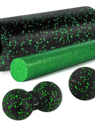 Масажний набір powerplay pp_4015 epp foam roller set 4in1 (2-ва роли + 2-ва м'ячі) чорно-зелений