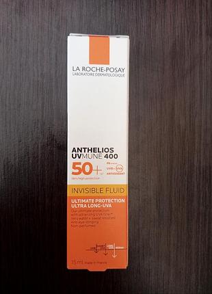 Легкий сонцезахисний флюїд la roche-posay anthelios uvmune 400 високий рівень захисту від uvb і дуже довгих uva променів spf50+ 15 мл