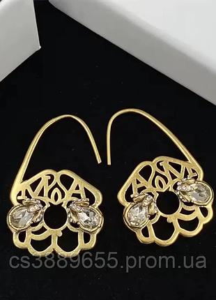 Серьги александр маккуин bee flower hook earrings crystal люкс качество