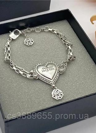 Браслет александр маккуин heart crystal bracelet silver люкс качество