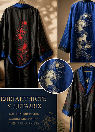 Халат чоловічий - кімоно на два боки,  двосторонній,  з вишивкою дракона