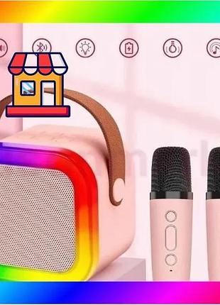 Bs міні-дитяче караоке k12 best mix з led-підсвічуванням та двома бездротовими мікрофонами рожевий bas77/n