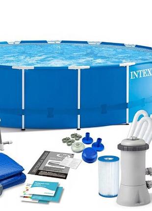 Басейн каркасний 28242 np intex від 6 років, сходи, тент, підстилка, насос та фільтр у комплекті, діаметр 457см, висота 122см,