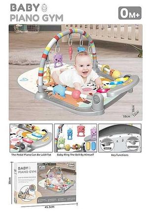 Коврик детский - звук, мелодии, подсветка, пианино, погремушки, ростомер 8808-6