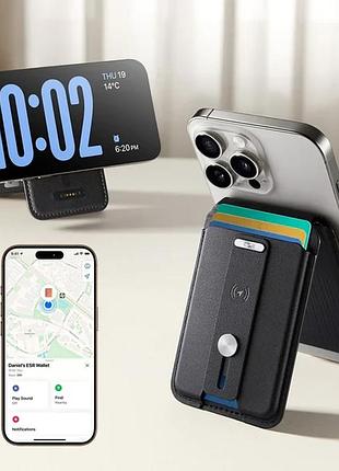 Магнітний кардхолдер geo magnetic wallet stand grip midnight black з find my rfid захистом та підставкою для iphone