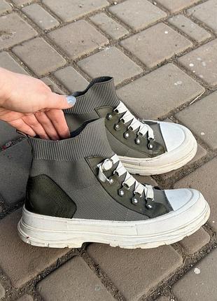 Еластичні контрасні хакі оливкові черевики  на платформі savage 40р