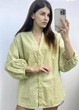 100% коттон женская натуральная ка, блузка, блузка в мелкий цветок, объемный рукав. фотосесія