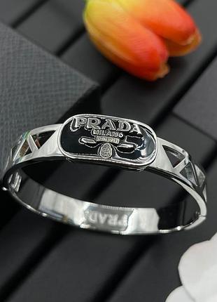 Браслет prada black geometry silver — люкс качество, латунь с родиевым покрытием, размер на руку 18–19 см