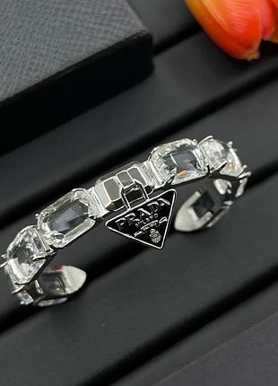 Браслет prada crystal triangle silver — люкс качество