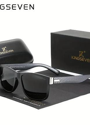Брендовые мужские солнцезащитные поляризационные очки kingseven толстые дужки карбон высший уровень защиты uv400 чорні