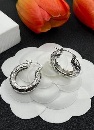Сережки "celine textured silver hoops" люкс якість