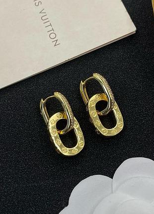 Серьги луи виттон «monogram oval link gold» (трансформеры) люкс качество