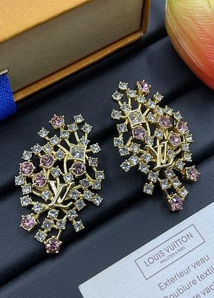 Серьги луи виттон crystal blossom gold earrings люкс качество