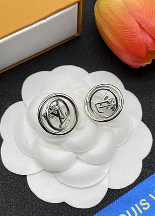 Сережки луї віттон logo circle silver люкс якість