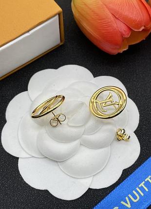 Сережки луї віттон logo circle gold люкс якість