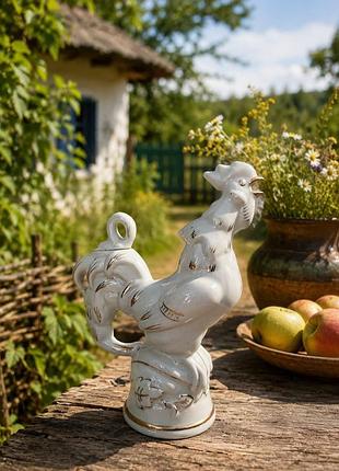 Городниця! 🌱🐓 штоф порцеляновий півник графін з корком бутиль для міцних напоїв позолота вінтаж радянський