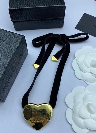 Колье-чокер prada heart velvet gold — люкс качество, латунь с позолотой