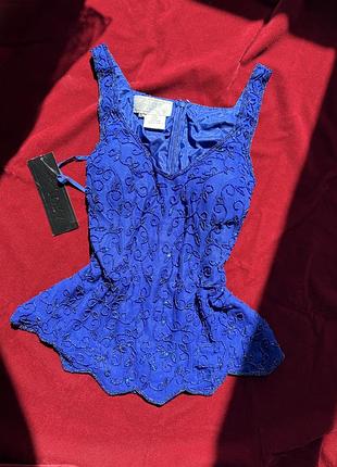 Розкішний шовковий топ корсет jora collection з бісером та паєтками, р. xl йде на m - l в синьому кольорі на фотосесію святковий новий ідеальний стан