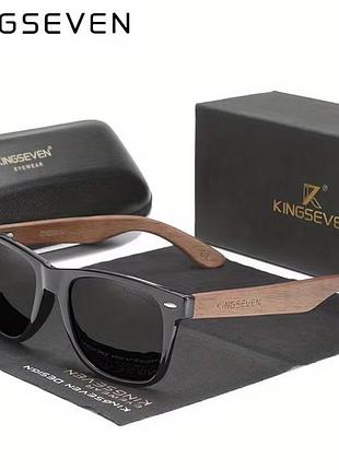 Брендовые мужские солнцезащитные поляризационные очки kingseven classic wood black дужки дерево, высший уровень защиты uv400
