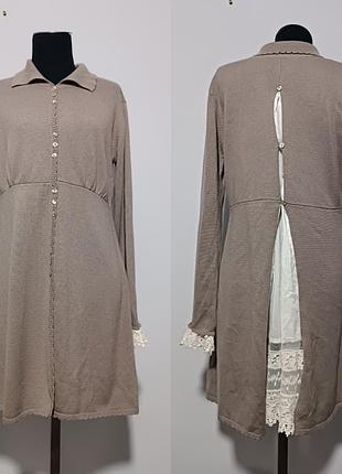 Кардиган-пальто (longline cardigan) в стиле «ампир» (завышенная талия) l шёлковыми кружевами