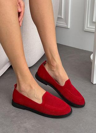 Женские лоферы barefoot анатомические летние красные натуральная замша 11427