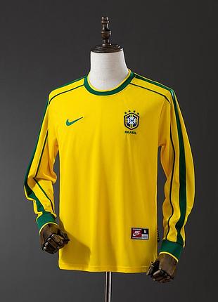 Футболка з довгим рукавом лонгслів бразилія ретро 98/99 nike вінтажна футбольна форма brazil nike неймар роналдо кака