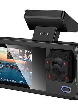 Видеорегистратор hoco dv15 трехкамерный 720p wi-fi 2" ips 140° black