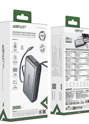 Повербанк acefast pd fast charging power bank with telescopic cable m34 20000mah |1type-c, 35w/3a, pd/qc|