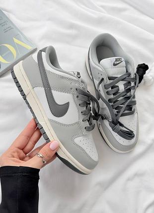 Женские кроссовки nike sb dunk кожа серые