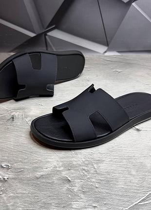 Шлепанцы мужские кожаные кожаные чёрные black leather! шлепанцы кожаные мужские натуральная кожа! шлепки кожаные мужественные летние! размеры 40-45!