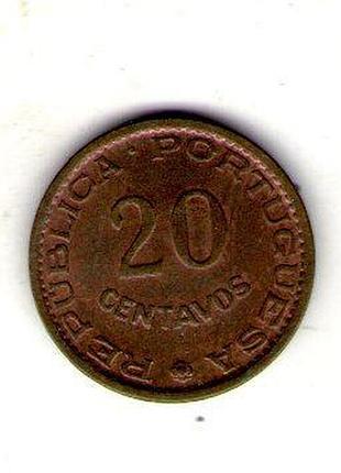 Ангола ø португальская колонка 20 сентаво, 1962 бронза, 2.6g, ø 18.2mm no3163