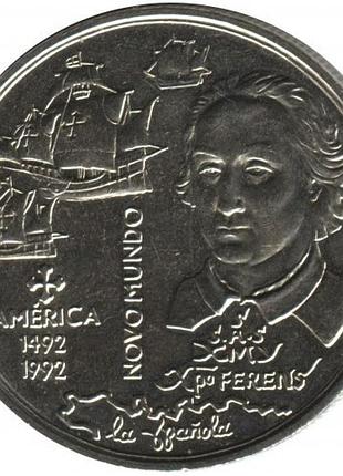 Португалия 200 эскудо, 1992 новый мир - америка медно-никелевый сплав, 21.1g, ø 36mm no012