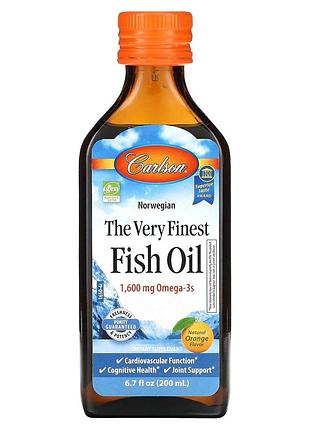 Рыбий жир, the very finest fish oil, carlson, норвежский, высшего качества, натуральный апельсин, 200 мл