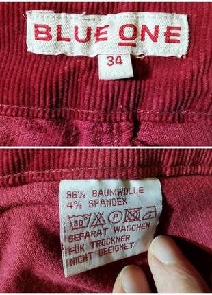 Малиновые вельветовые штаны брюки стрейч коттон хлопок blue one средняя посадка