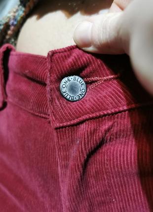 Малиновые вельветовые штаны брюки стрейч коттон хлопок blue one средняя посадка