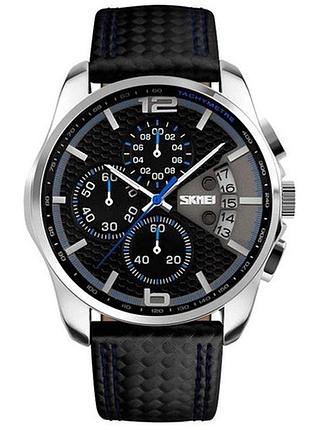 Годинник наручний чоловічий skmei 9106bu 3atm 44 мм silver/black