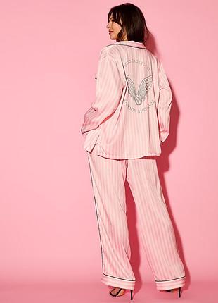 Жіноча сатинова піжама victoria’s secret у рожеву смужку зі штанами, розмір m