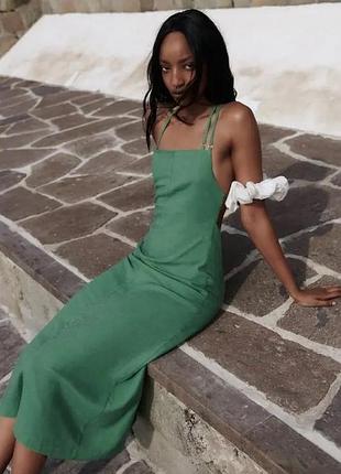 Зелена льняна сукня zara