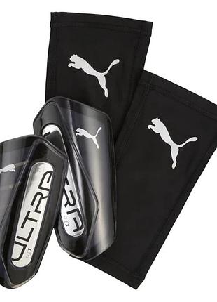 Щитки футбольные puma ultra flex football sleeves shinguards черно-серебряные 030987-03, чёрный, размер (eu) - s