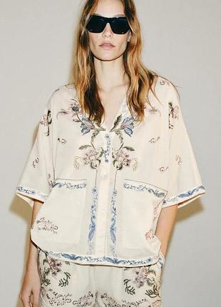 Сорочка жіноча бежева з вишивкою zara new