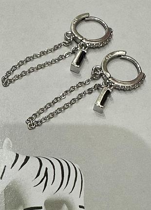 Серебряные серьги конго, с черными камнями, 925, польша
