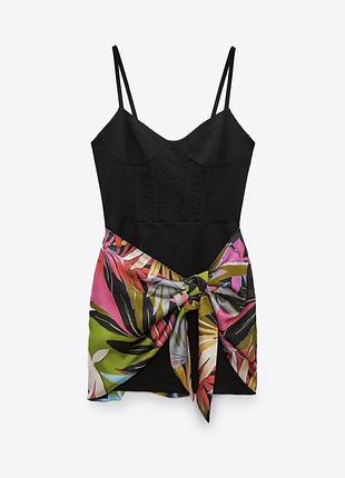 Сукня zara mixed pareo floral faux wrap skirt corset