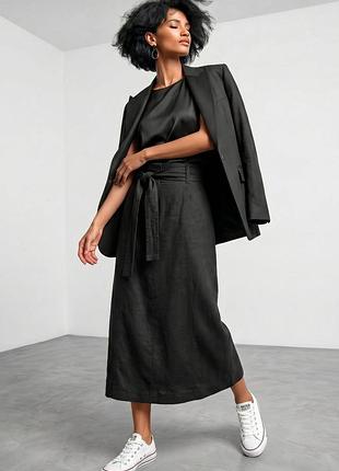 🖤 marks&spencer черная миди юбка из смесового льна с поясом