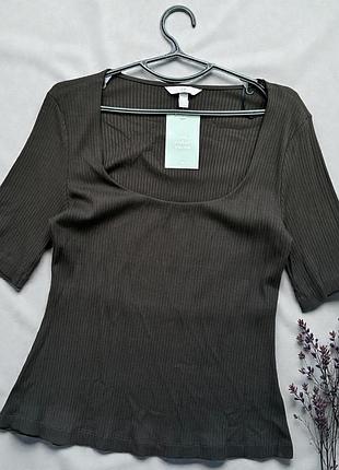Базова фактурна футболка h&m у рубчик з квадратним вирізом
