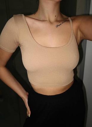 Бежевий топ в рубчик zara