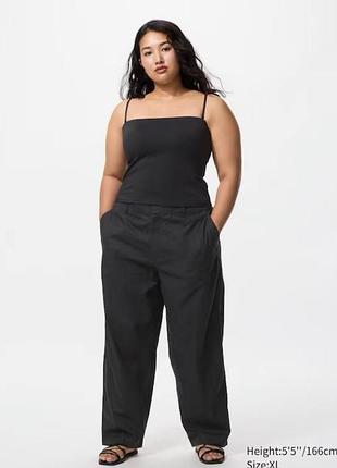 Брюки uniqlo чорні linen cotton tapered trousers