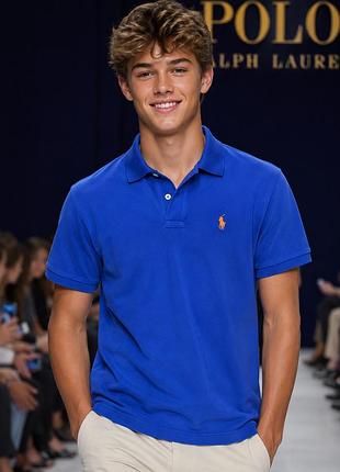 Футболка поло унісекс polo ralph lauren синя, розмір xs- s, 100% бавовна