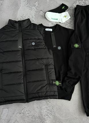 Набір stone island чорний, білий, м'ята