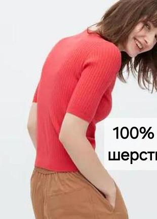 100% шерсть, футболка, топ, джемпер с коротким рукавом uniqlo